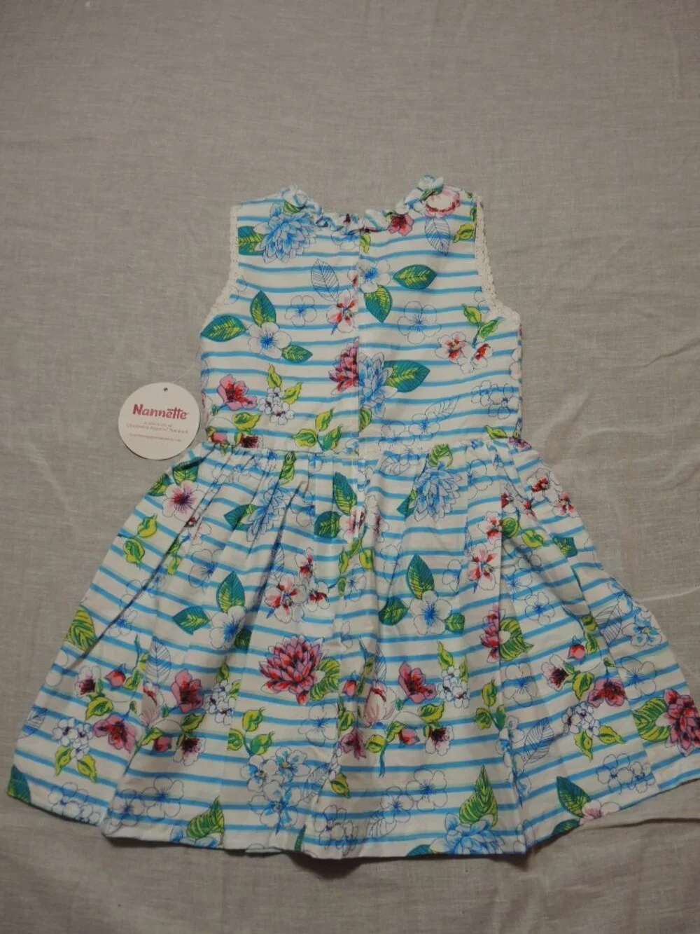 Nanette Kids Girls' Dress Sleeveless Floral on Blue & White Stripes Size 6